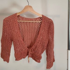 Coral crochet tie-up top